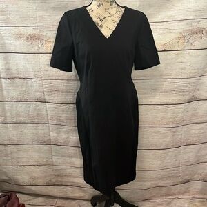 Lafayette 148 NY Black Cocktail Dress Short Sleeves LBD V-neck Size 10